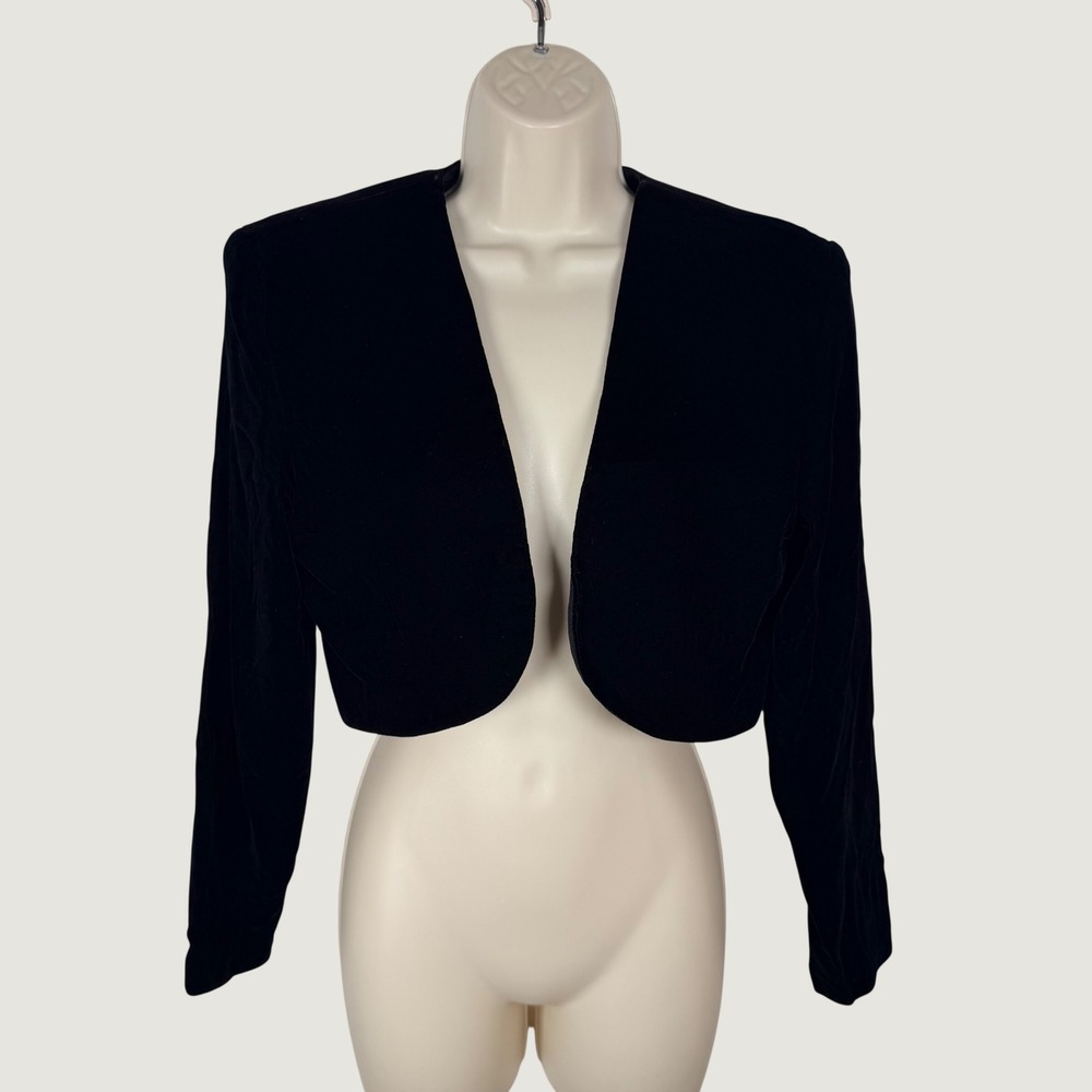 Patra Vintage Black Velvet Cropped Bolero Shrug Jacket 6 USA Whimsigoth